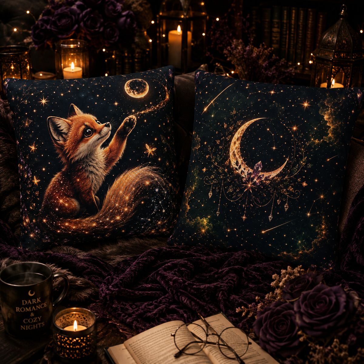 🦊✨ THE CELESTIAL FOX – Magisches Dekokissen