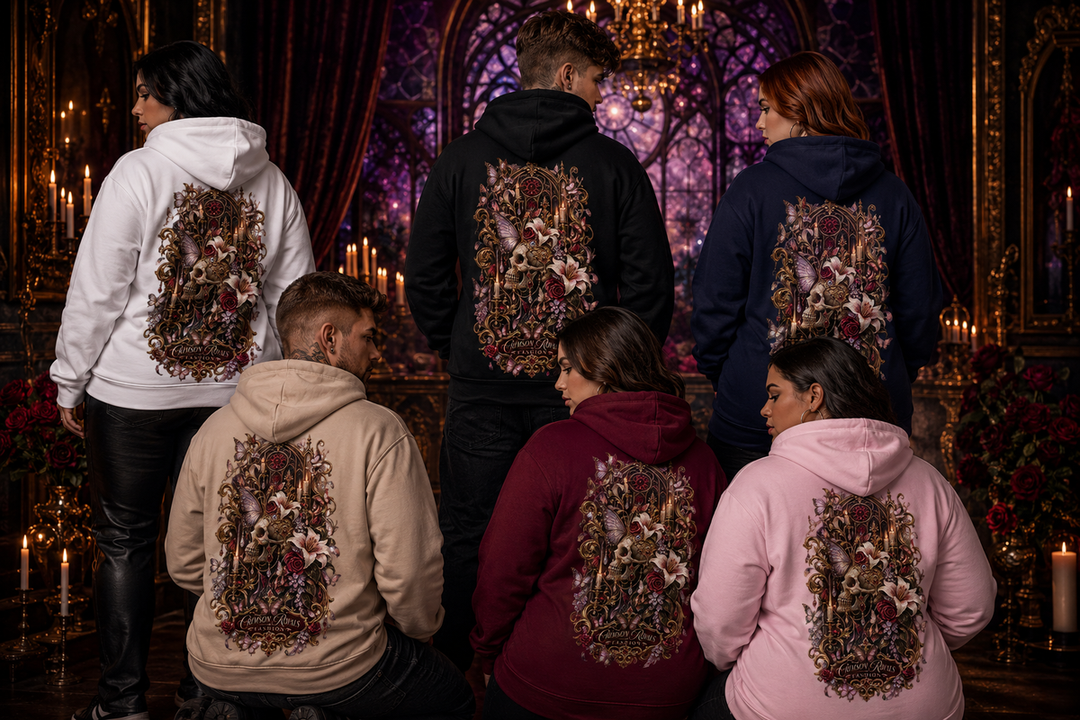 CRIMSON ROYALS – Royal Decay Hoodie | Gothic Skull & Butterfly Backprint Kapuzenpullover