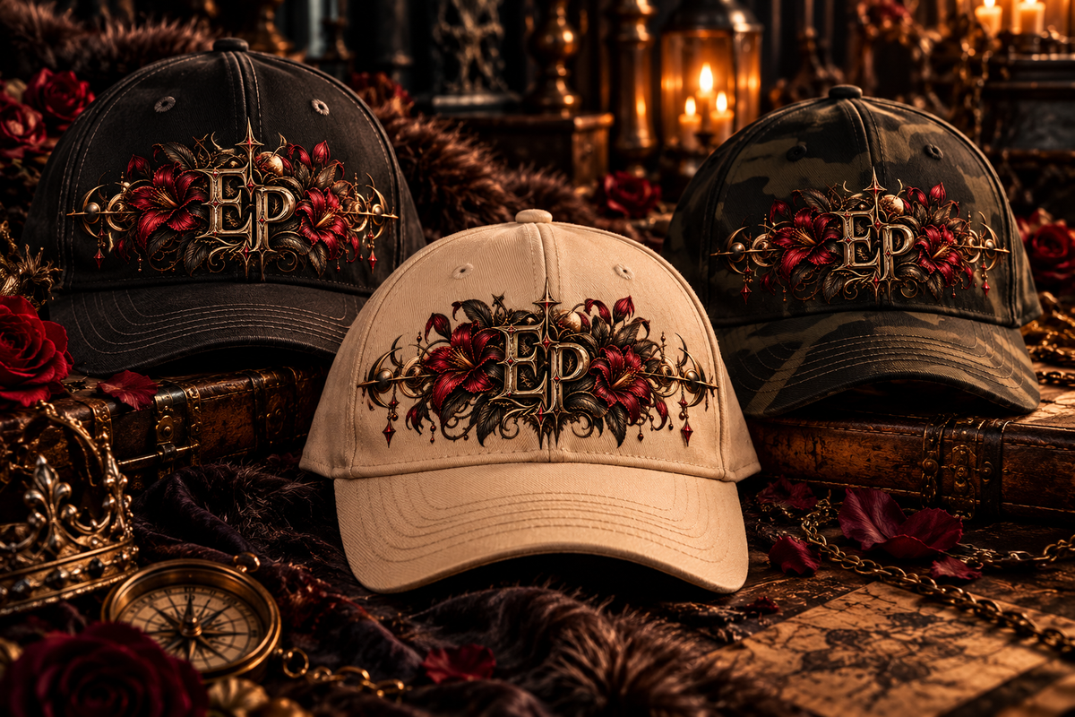 DIE GOTHIC FLORAL 'EP'-BASECAPS – DUNKLE ROMANTIK TRIFFT AUF LUXUS